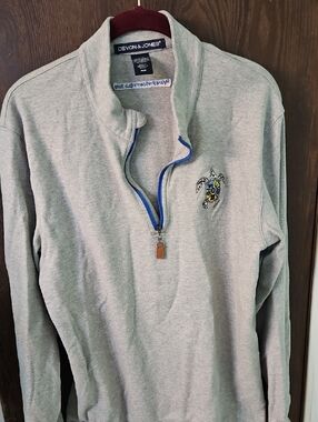 Devon & Jones Light Gray Quarter-Zip Pullover with Turtle Embroider